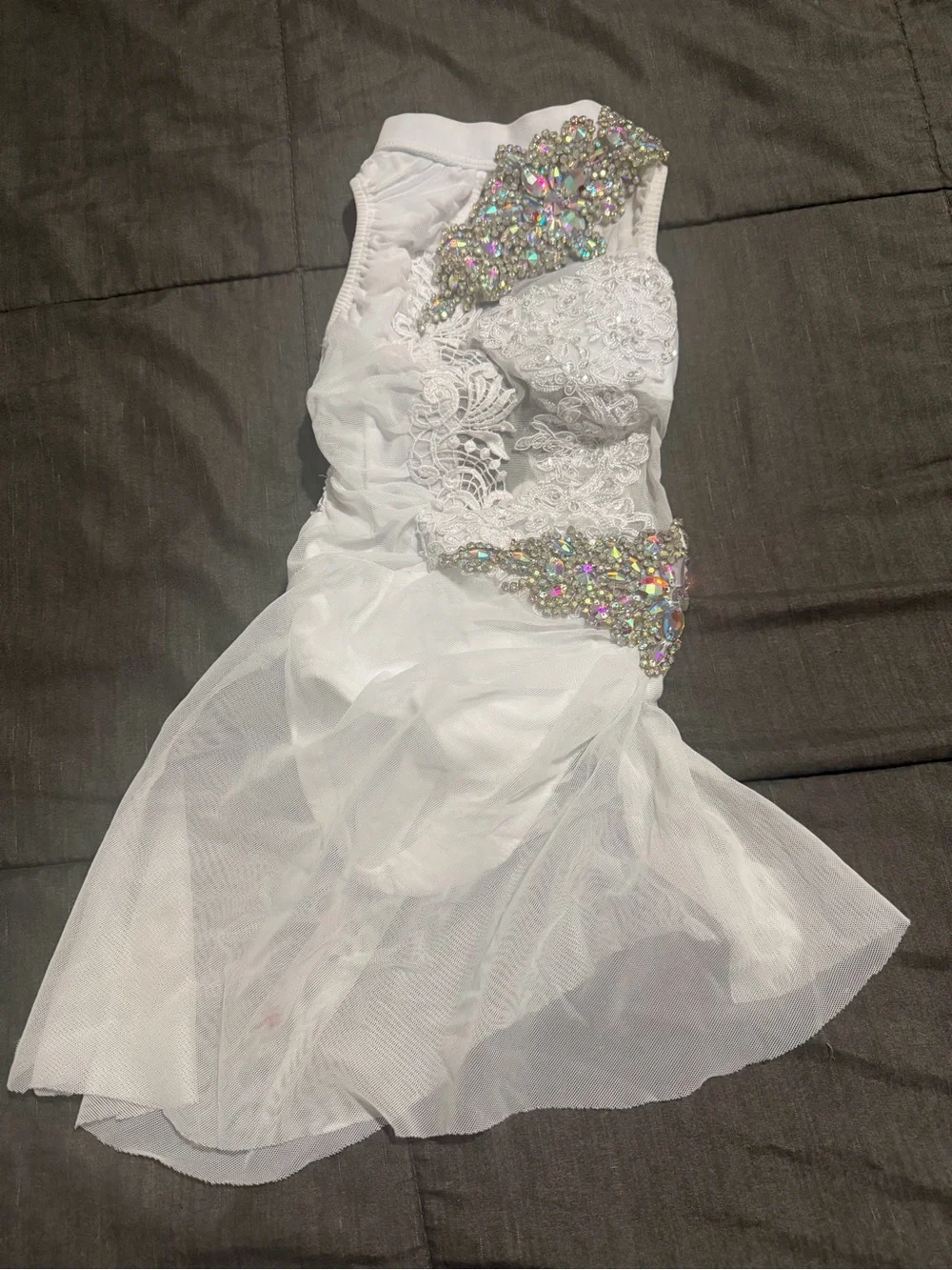 White Embellished Lace Tulle Kids Dress